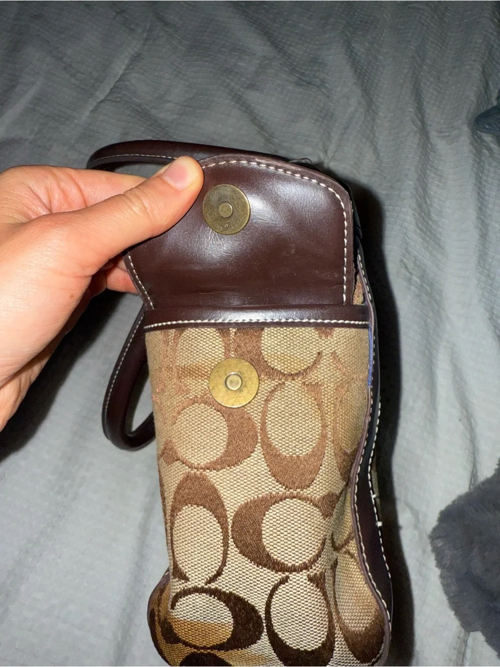 Coach Brown Signature Canvas Tote with Leather Trim